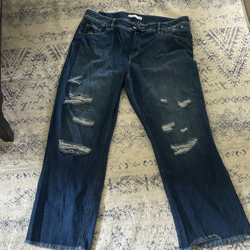 KanCan Dark Blue Distressed Flare Jeans